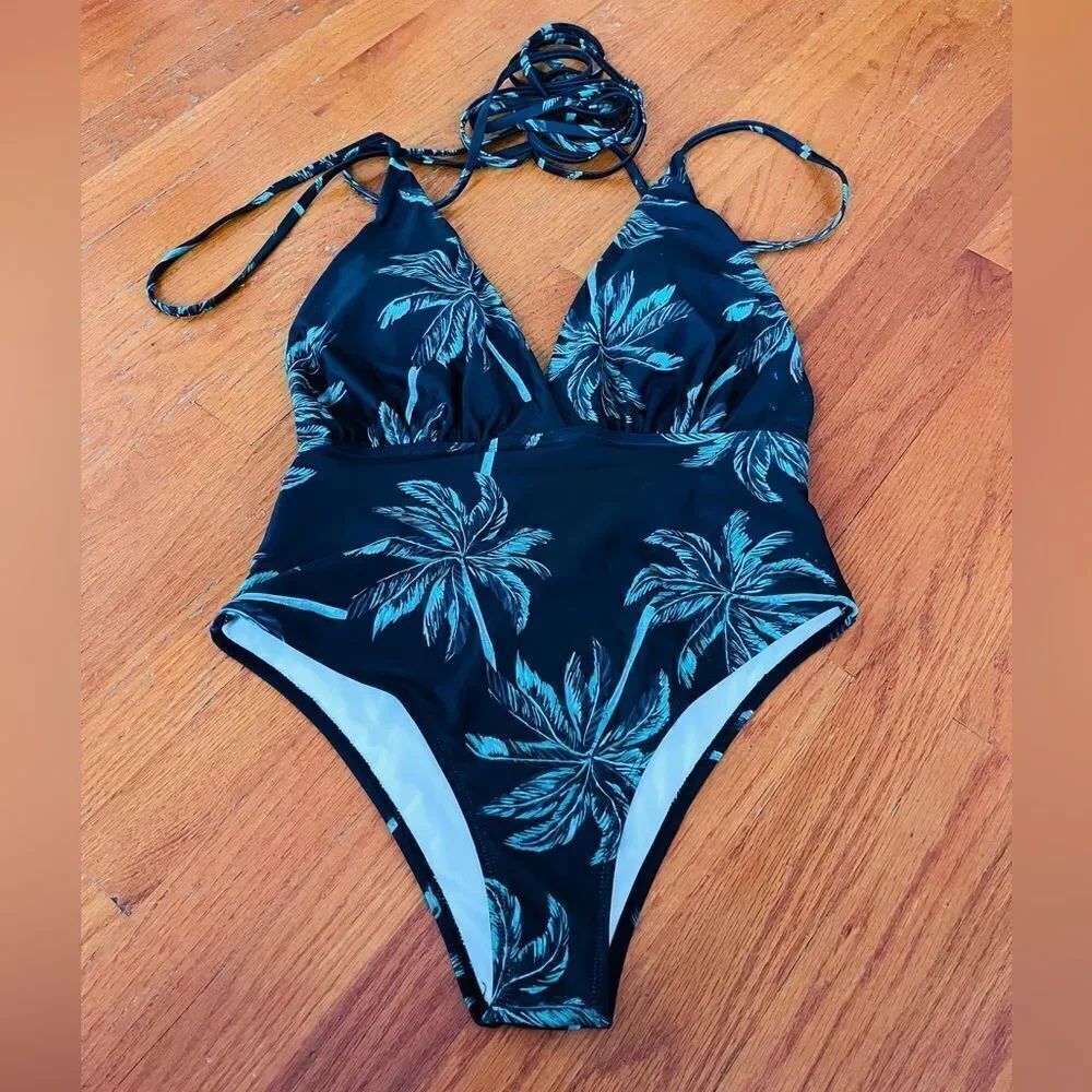 SHEIN | NWT | women’s tropical plunge neck one piece swimsuit